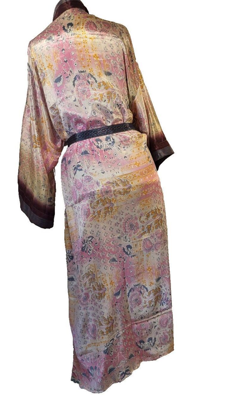 Gorgeous Silk Robe Made From Recycled Saris Kimono Style One Size - Picture 4 of 4